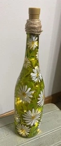 Hand Painted Daisies Vine Clear Glass Bottle Twinkle Lights Included - Picture 1 of 3