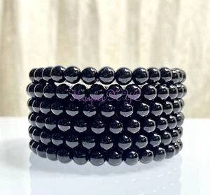 Wholesale Lot 6 Pcs Black Onyx 6mm 7.5” Crystal Healing Stretch Bracelet - Picture 1 of 4