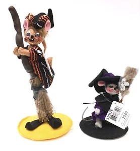 Annalee Halloween 8" große Maus mit Besen & 4" Maus mit Besen Menge 2 - Bild 1 von 3