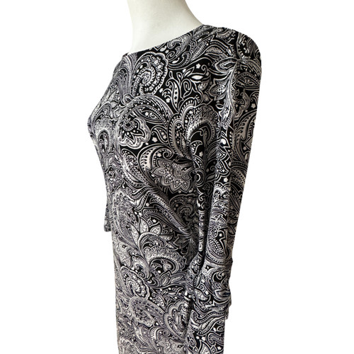 Abito Michael Kors Paisley Elasticizzato Bianco Nero Maniche 3 4 XS Extra Small