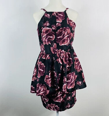 Venus Size 6 Floral Print High Neck Mini Dress Black Purple Pink - Image 1 of 4