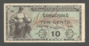 USA Military Payment Certificate 10 Cents 1951 (Serie 481); ss; P-M23; Airbnb-B1023 - Bild 1 von 2