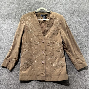 IB Diffusion Blazer Jacke Damen 10 braun 100% Seide bestickt Blumen neutral - Bild 1 von 12