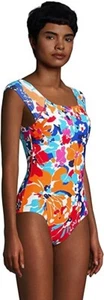 Lands' End Womens Modest Cap Sleeve One Piece X-Back $115 Size 4 Tall 9B123 - Picture 1 of 3