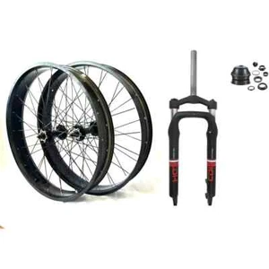 CDH 26"x 4 Fat Tire Bike Rim Wheel Set Heavy Duty 12G & 26"X4.0 Bike Fork Black - Picture 1 of 16