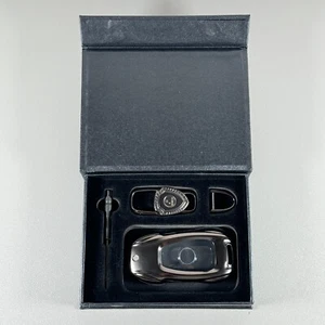 Key Fob Cover made for Mercedes Benz: Metallic Black Metal w/ Keychain Clip - Picture 1 of 6