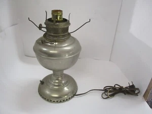 Antique Vintage Nickel Rayo Oil Lamp Kerosene Electric Electrified Lamp Light B - Picture 1 of 7