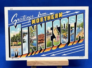 Greetings From Northern Minnesota Vintage Linen Large Letter Postcard Unposted - Picture 1 of 6