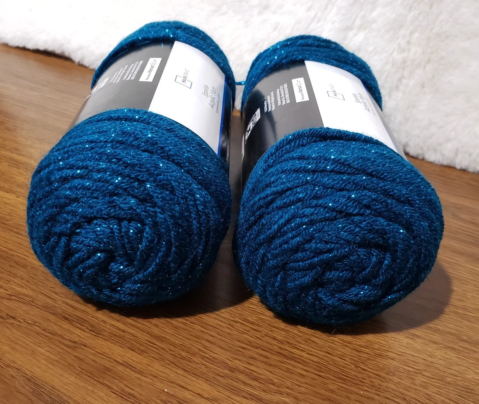 Mainstays Sparkle Metallic Acrylic Yarn Teal Blue Skeins