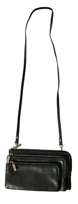 Cartera Bandolera Danier Cuero Negra Múltiples Compartimentos y Correa Ajustable Foto 1 de 4