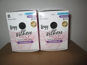 New Women's L'eggs Leggs 4 Pair Silken Mist Control Top Black Pantyhose Tights B - Picture 1 of 3