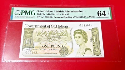 SAINT HELENA BRITISH ADMINISTRATION 1981 POUND PMG 64 EPQ CHOICE UNCIRCULATED - Image 1 of 2