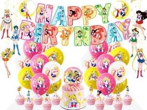Sailor Moon Birthday Banner, Cake Toppers, Sailor Moon Birthday Balloons 12pcs - Picture 1 of 10