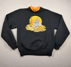 Vtg 90s Calico Harbor Halloween Sweater Womens M Double Collar Haunted House - Picture 1 of 9