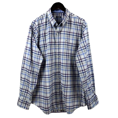 IZOD Button Down Shirt Mens Size XL Blue Purple Plaid LS Classic Preppy Office - Image 1 of 4