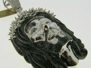 White Gold Over Jesus Face 11Ct Black Lab Created Diamond Pendant Charm - Picture 1 of 9