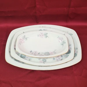 Set of 3 Epiag Czechoslovakia 5082 Serving Platters Floral Pink Gray Gold Trim - Picture 1 of 12