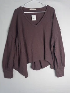 NWT We The Free Sweater Womens M Pullover Tan Chocolate V Neck Assymetrical - Bild 1 von 8