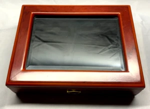 Wood Glass Display Case Jewelry Watches Coins Medals Knives Collectibles - Picture 1 of 6