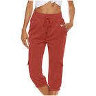 Ladies Plus Size 3/4 Cropped Stretchy High Waist Capri Pants Cargo Trousers 6-24