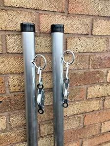 3mtr Twin Pack Galvanised Washing Line Post Clothes Pole Pulley & Cleat U.K Made - Picture 1 of 6