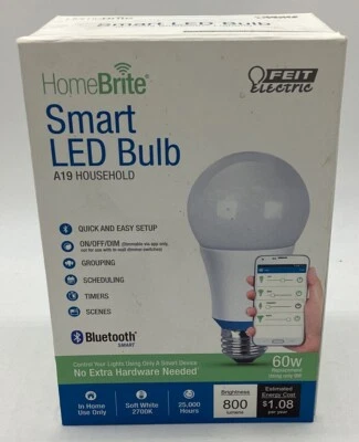 FEIT ELECTRIC Dimmable HOMEBRITE SMART LED BULB REPLACES 60W USES 9W A19 BULB - Image 1 of 4