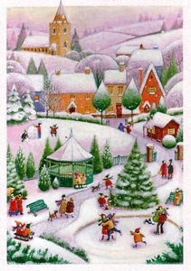 Merry Christmas Happy New Year Ice Skating Skates On Pond Greeting Card - Picture 1 of 3