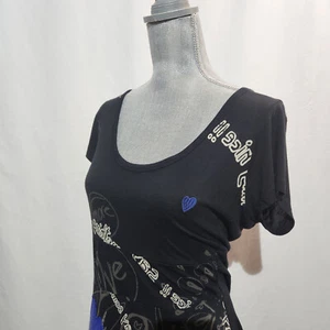 Desigual Womens Black Dress Stretch Floral Scoop Neck Style Short Sleeve Sze XL - Foto 1 di 10