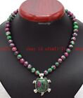 Natural 6/8/10/12mm Red Gems in Zoisite Round Gemstone Bead Pendant Necklace 18"