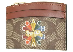 NUEVO Auténtico COACH Firma Radial Forma Arco Iris Delgado Estuche para Tarjetas Lona Caqui - Imagen 1 de 3