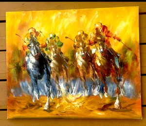 CARRERAS DE CABALLOS PINTURA MODERNA ACRÍLICOS SOBRE LIENZO FIRMADO A.VECCIO - 25x21" - Imagen 1 de 7