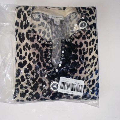 Boston Proper Animal Print Woman’s Sweater Button Down, Medium - Image 1 of 4