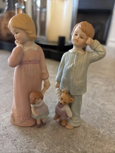 Sleepy Time Children Figurine 1998 Home Interiors Set of Two 4 3/4” Tall G70 - Picture 1 of 6