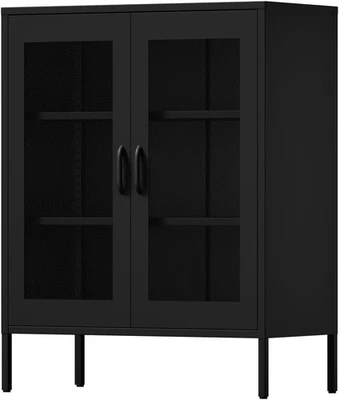 Metal Storage Cabinet, Buffet Sideboard Cabinet with Mesh Doors, Liquor Cabinet - Image 1 of 2