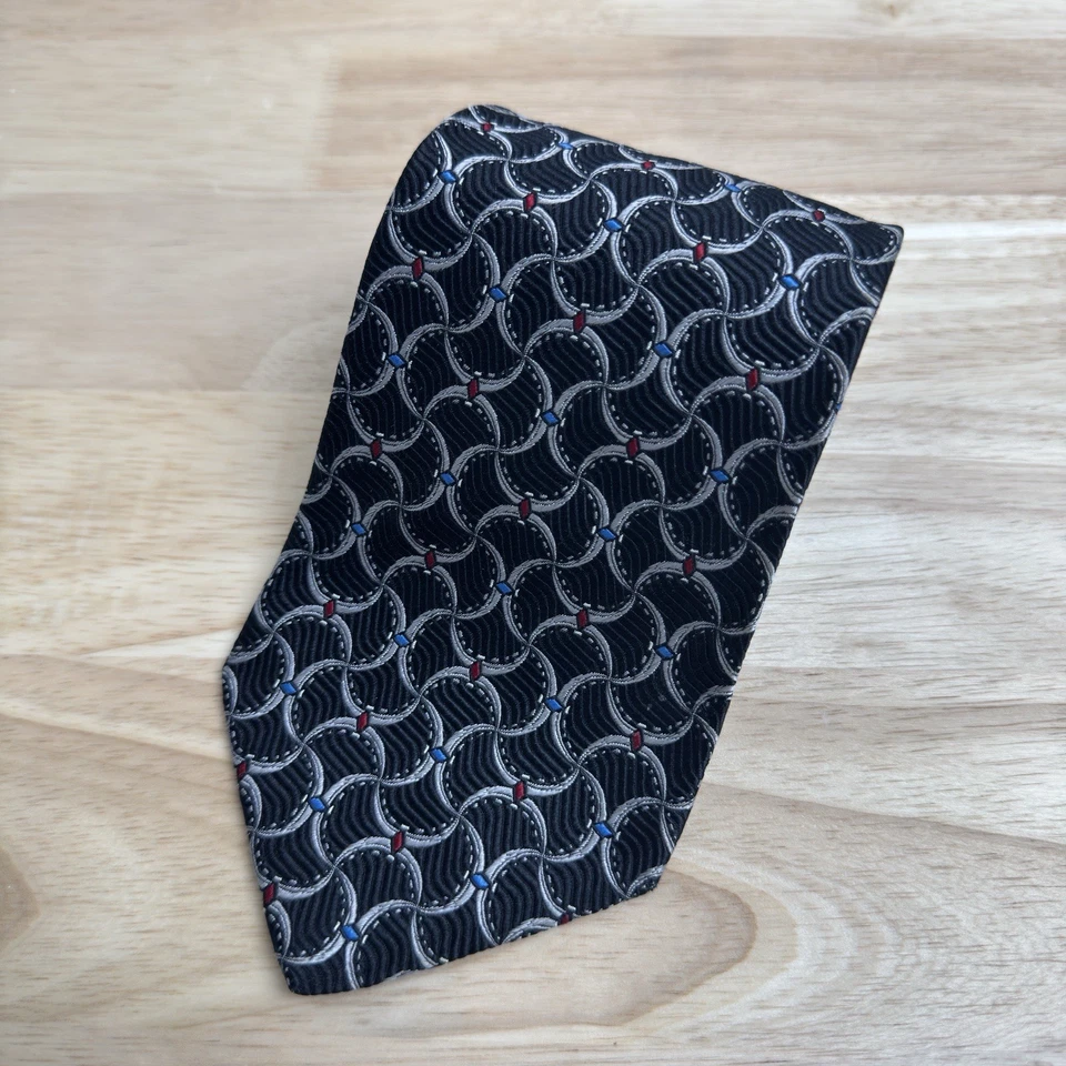 Corbata Jos A Bank 100 % seda negra geométrica hecha en Italia italiana 4 pulgadas Foto 1 de 4