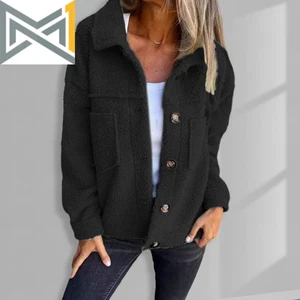 Winter Women Jacket Thick Fleece Button Closure Cardigan Coat with Double Pocket - Bild 1 von 23