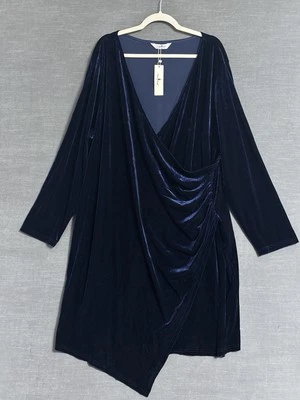 Vestido Agnes Orinda 4X Azul Terciopelo Envolvente Drapeado Cuello en V Fiesta Cóctel Formal Nuevo con Etiquetas Foto 1 de 4