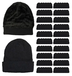 Yacht & Smith Sherpa Lined Winter Beanie in Solid Black (Assorted, 120 Pack) - Picture 1 of 6