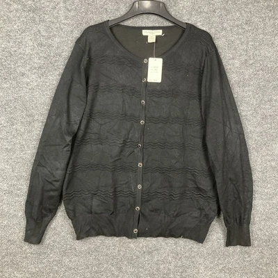 Melrose Chic Womens 3XL Black Button L/S Chevron Stitch Cardigan Sweater NWT - Image 1 of 4