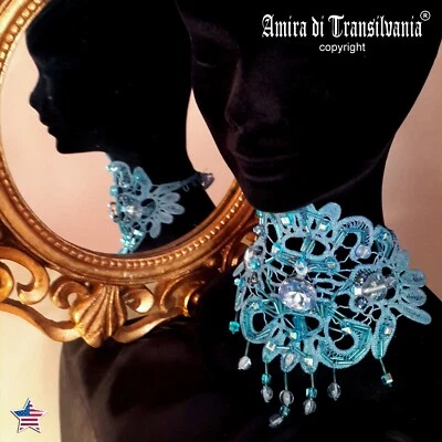 jewelry woman romantic necklace embroidered crystal stones choker collar collier - Image 1 of 4