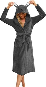 Women's Robe Cute Animal Bathrobes Full Length Soft House Coat with Hood Adult - Picture 1 of 4