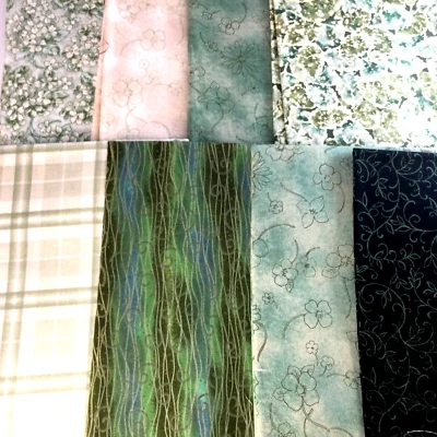 Telas Algodón Flores Flores Florales Verde Negro Cuadros 8 Piezas Foto 1 de 4