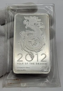 2012 Anno del Drago 10 oz .999 lingotto argento fine capodanno lunare cinese - Foto 1 di 14