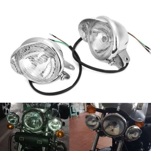 Pair Chrome Motorcycle Driving Passing Fog Lights Headlight Lamp Fit For Harley - Picture 1 of 10