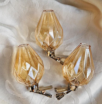 ❀ 3 x Mini Blumenvase Ocker Gold Clip Klammer Glas Kristall Facetten Vase 7B - Bild 1 von 4