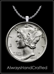 AlwaysHandCrafted MERCURY DIME Necklace - 90% silver vintage us coin pendant - Picture 1 of 6