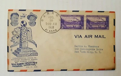 US STAMP Will Rogers Wiley Post Memorial Expedition FDC Barrow Alaska 1938 - Image 1 of 4