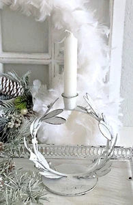 Shabby Kerzenständer Ring Blätter Blätterkranz, Eisen Weiß Antique Chic - Bild 1 von 2