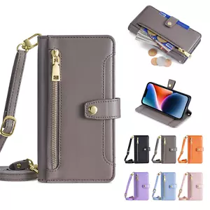 For Google Pixel 7 Pro/ 7A/ 6 Crossbody Wallet Case Zipper Pocket Card Holders - Picture 1 of 60