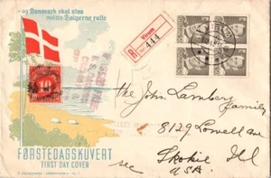 1945 Registered Denmark FDC Passed Free U.S. Customs Postage Due 10c for Customs - Picture 1 of 2